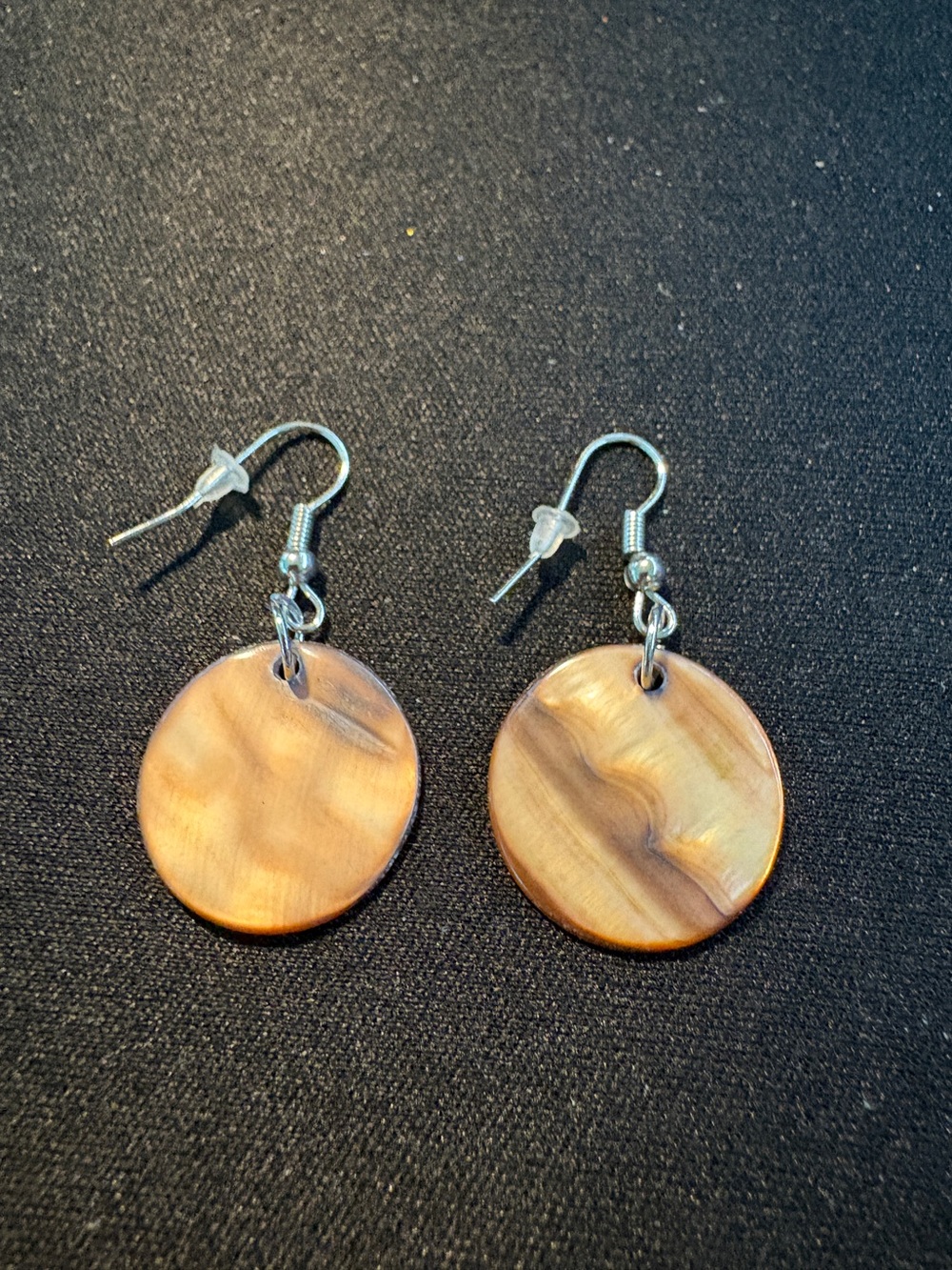 Round Brown Wood Grain Look Drop Earrings - Women Jewelry